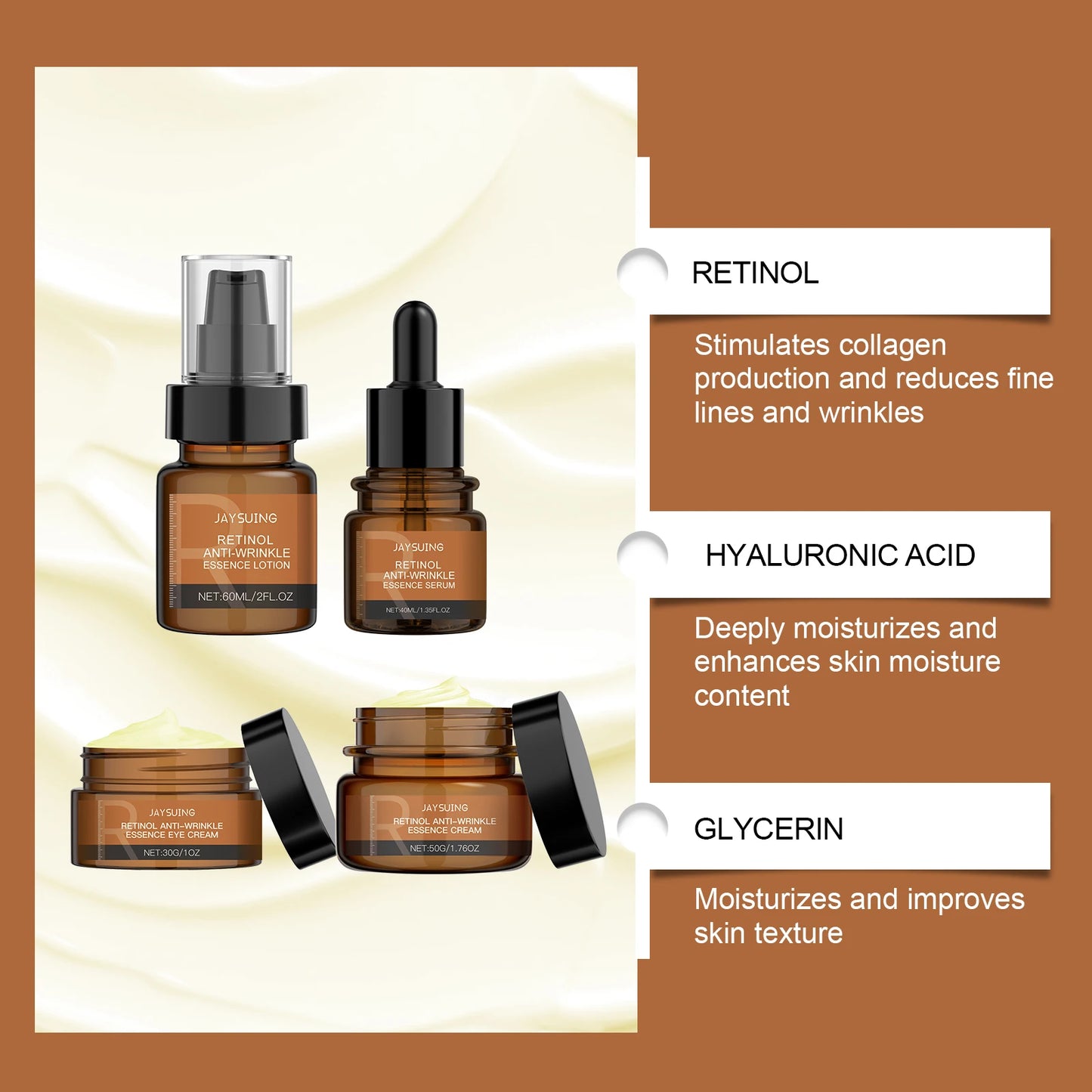 Anti-Aging Skin Care Set – Firming, Lifting & Wrinkle Repair (Serum, Cream, Lotion & Eye Cream)
