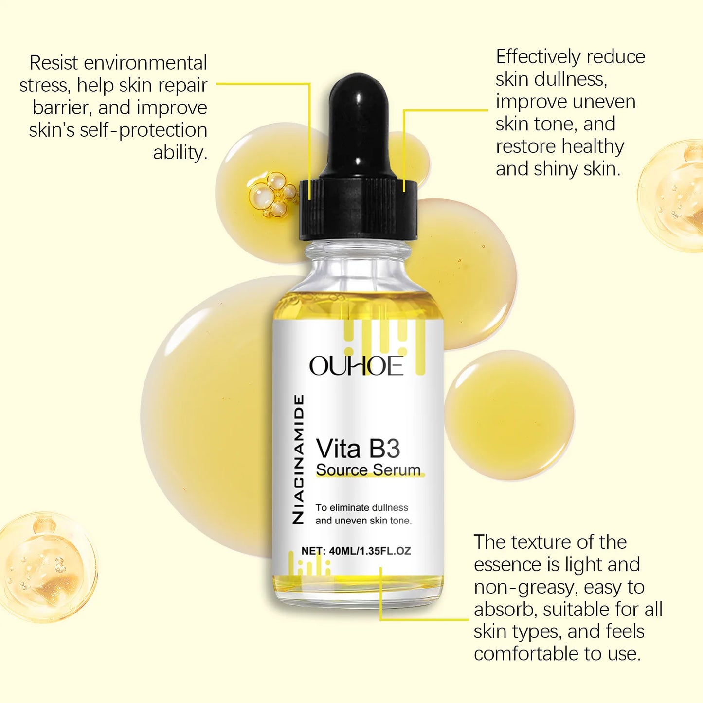 Niacinamide Brightening Serum – Dark Spot Removal, Hydrating & Anti-Aging Vitamin B3 Essence